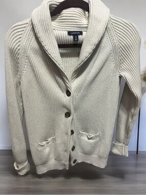 Land’s end women’s cream ribbed knit class of cardigan sweater s